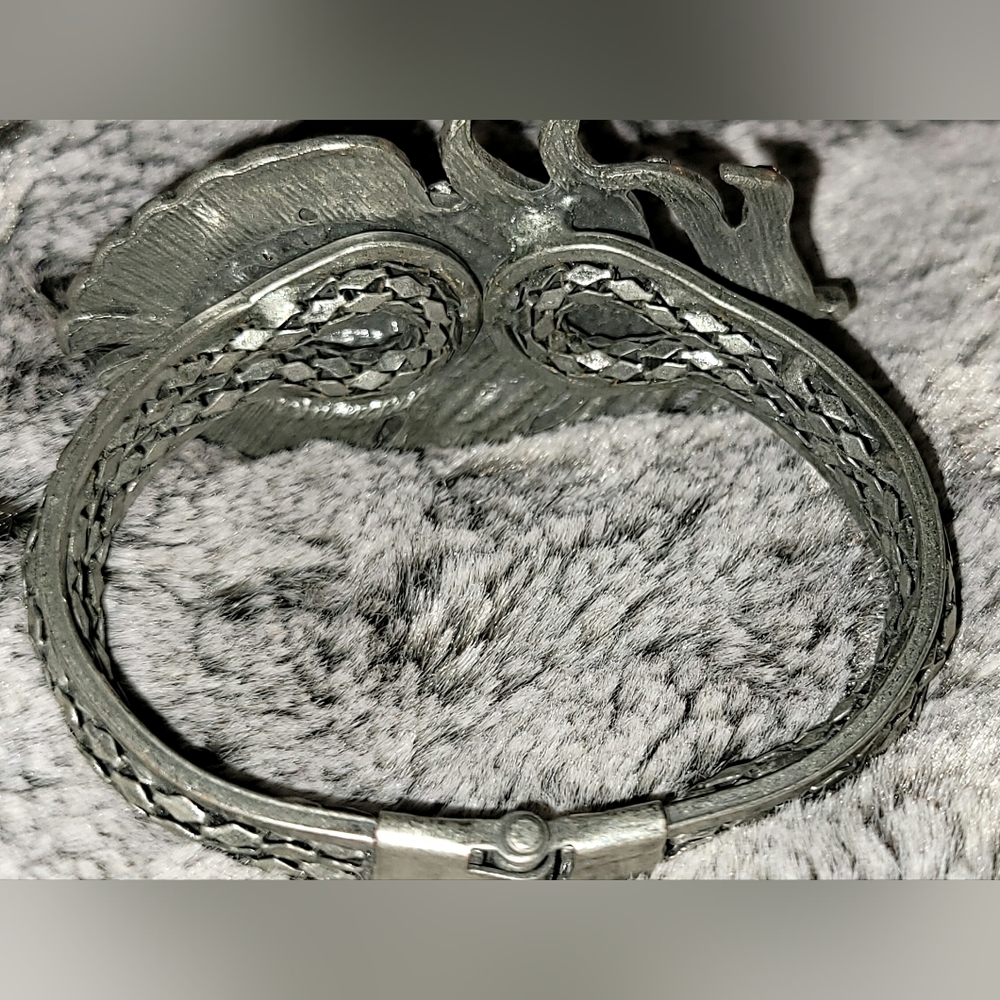 Beautiful Hinged Cuff Bangle Rhinestone Feather B… - image 3